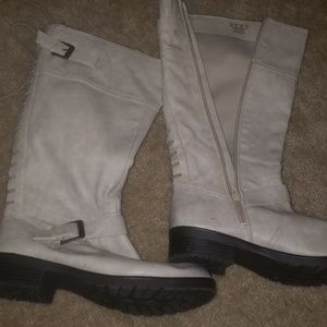 Light tan lace and zip boots